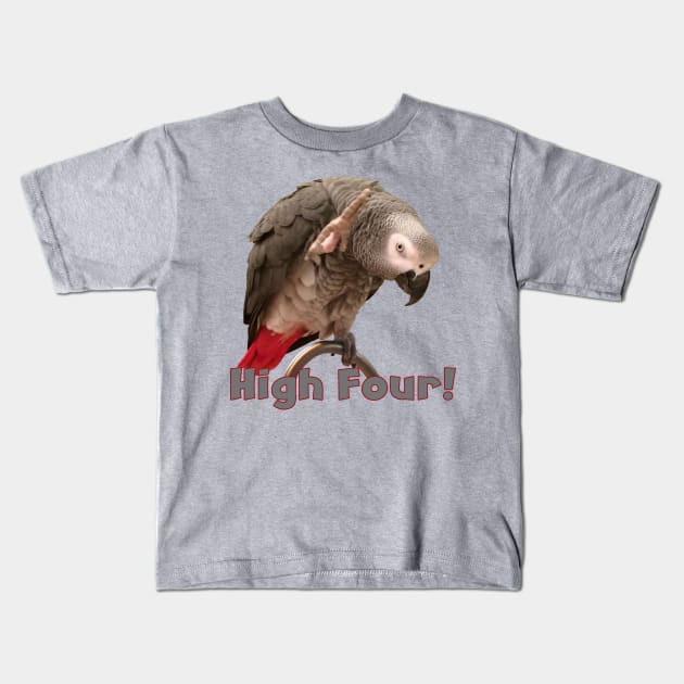 African Grey Parrot Waving High Four Kids T-Shirt by Einstein Parrot